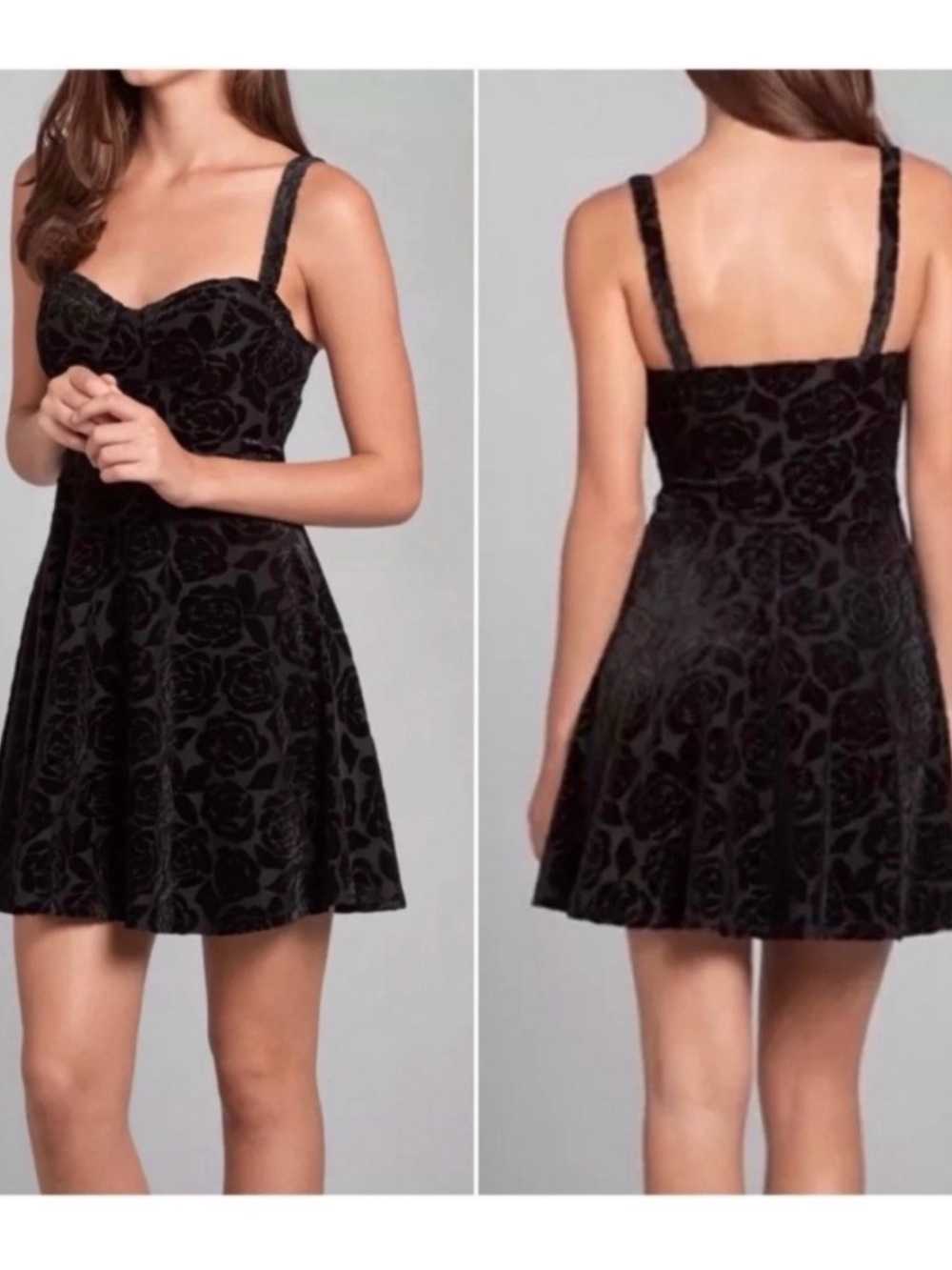 Abercrombie & Fitch Black Floral Velvet Mini Dress
